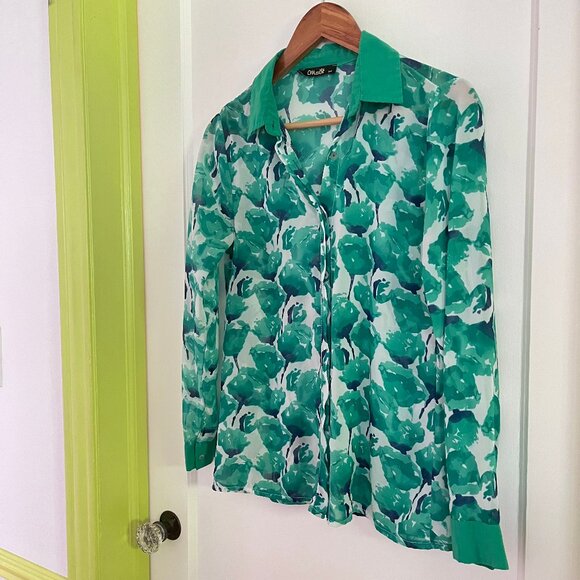 Vintage Green Floral Button-Down Shirt - Picture 2 of 7